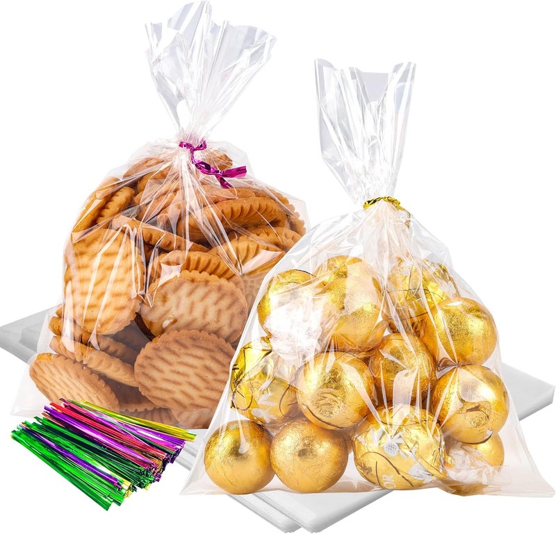 LOKQING LOKIQNG Cellophane Bags Plastic Treat Bag Clear Cookie Candy Bags with Twist Ties for Party Favor Bag(200 Pack, 5x7inch) - Image 1